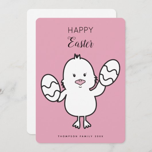 パステルピンクキュートイースターシック&エッグスイラストレーション シーズンカード (正面/裏面)