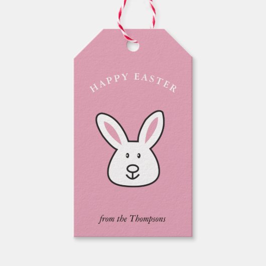 パステルピンクキュートイースターバニーイラストレーション ギフトタグ (正面)