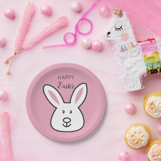 パステルピンクキュートイースターバニーイラストレーション ペーパープレート (パーティー)