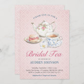 パステルピンククエレガントラスブライダルシャワーハイティー 招待状 (正面/裏面)
