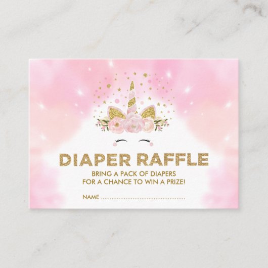 パステルピンククラウドマジカルユニコーンオムツラッフル エンクロージャーカード (正面)