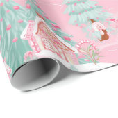 パステルピンククリスマスジンジャーブレッドハウス ラッピングペーパー (ロールコーナー)