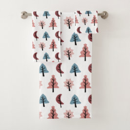 パステルピンククリスマスツリーパターンホリデイ バスタオルセット