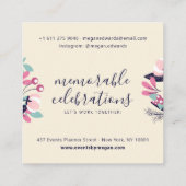 パステルピンククリームスクリプトボホフローライラストレーション スクエア名刺 (裏面)