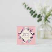 パステルピンククリームスクリプトボホフローライラストレーション スクエア名刺 (スタンド正面)