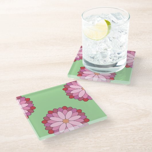 パステルピンクグリーンアジアンメダリオンフローラ ガラスコースター (アングル)