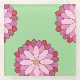 パステルピンクグリーンアジアンメダリオンフローラ ガラスコースター