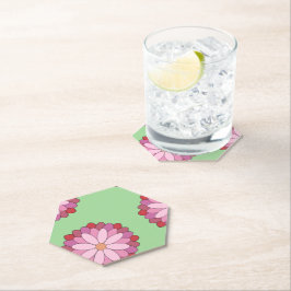 パステルピンクグリーンアジアンメダリオンフローラ ペーパーコースター