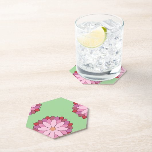 パステルピンクグリーンアジアンメダリオンフローラ ペーパーコースター (インサイチュ)