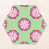 パステルピンクグリーンアジアンメダリオンフローラ ペーパーコースター (正面)