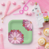 パステルピンクグリーンアジアンメダリオンフローラ ペーパープレート (パーティー)