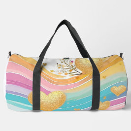 パステルピンクグリーンイエローパープル金ゴールドハート ダッフルバッグ