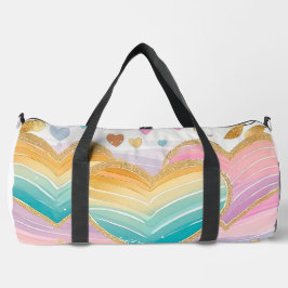 パステルピンクグリーンイエローパープル金ゴールドハート ダッフルバッグ