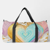 パステルピンクグリーンイエローパープル金ゴールドハート ダッフルバッグ (正面)