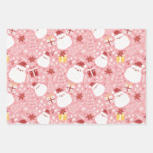 パステルピンクグリーンツリーサンタスノーフレークスクリスマス ラッピングペーパーシート (正面3)