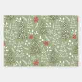 パステルピンクグリーンツリーサンタスノーフレークスクリスマス ラッピングペーパーシート (正面)