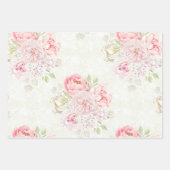 パステルピンクグリーン春ストライプフローラ ラッピングペーパーシート (正面)