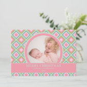 パステルピンクグリーン祖父母フォトクリスマス シーズンカード (スタンド正面)