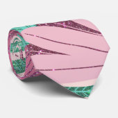 パステルピンクグリーン葉フローラグリッターパターン ネクタイ (ロール)