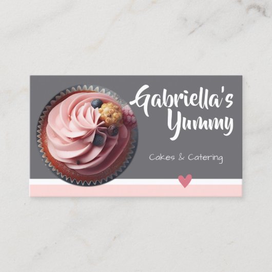 パステルピンクグレーカップケーキケーキ写真テンプレートスイーツ 名刺 (正面)