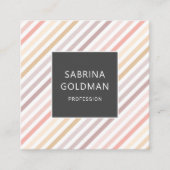 パステルピンクグレーストライプ金ゴールドQRコード スクエア名刺 (正面)