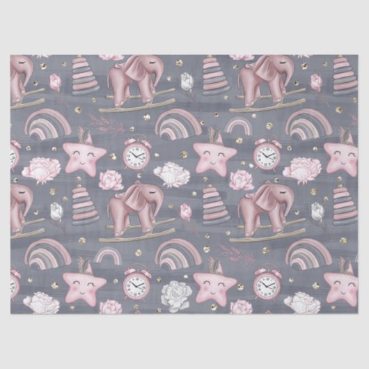 パステルピンクグレーホワイトかわいいベビーアイテム 薄葉紙 (正面)