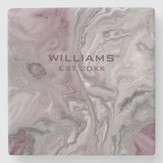 パステルピンクグレー大理石テクスチャパーソナライズされた ストーンコースター (正面)