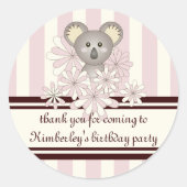 パステルピンクコアラベビーガールシャワー/子供の誕生日 ラウンドシール (正面)