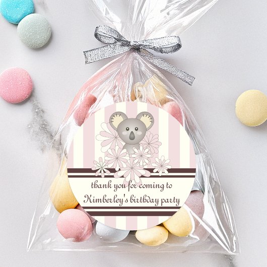 パステルピンクコアラベビーガールシャワー/子供の誕生日 ラウンドシール