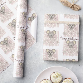 パステルピンクコアラベビーガールシャワー/子供の誕生日 ラッピングペーパー