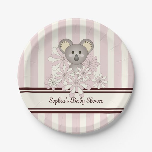パステルピンクコアラ子供の誕生日/ガールベビーシャワー ペーパープレート (正面)