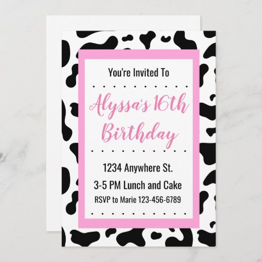 パステルピンクコウプリントパーティの招待状 招待状 (正面/裏面)