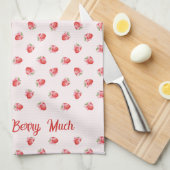 パステルピンクコケットストロベリーパーソナライズされた キッチンタオル (四つ折り)