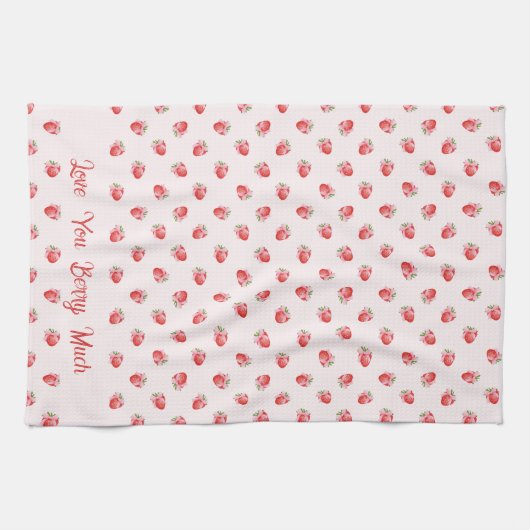 パステルピンクコケットストロベリーパーソナライズされた キッチンタオル (横)