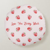 パステルピンクコケットストロベリーパーソナライズされた ラウンドクッション (裏面)