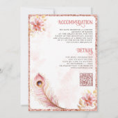 パステルピンクゴールドの花柄インドの孔雀の結婚式 招待状 (裏面)