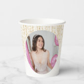 パステルピンクゴールドグリッター ブライダルランチ フォト 紙コップ (裏面)