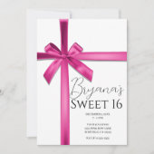 パステルピンクサテンリボンボウスウィート16パーティー 招待状 (正面)