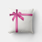 パステルピンクサテンリボンボウ クッション (正面)