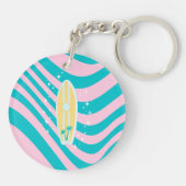 パステルピンクサーフボード、ビーチアート、トロピカルビベス キーホルダー (裏面)