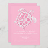 パステルピンクシータートルバースデーパーティー招待 招待状 (正面/裏面)