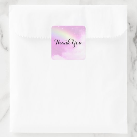 パステルピンクスカイとイエローレインボーありがとう スクエアシール (バッグ)