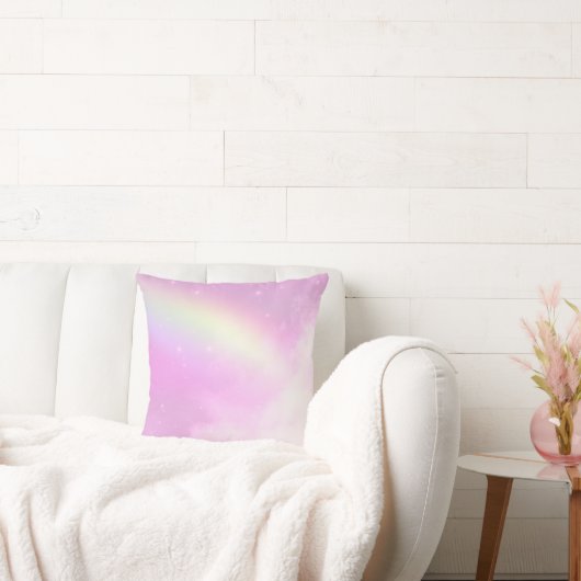 パステルピンクスカイとイエローレインボー クッション (ソファ)