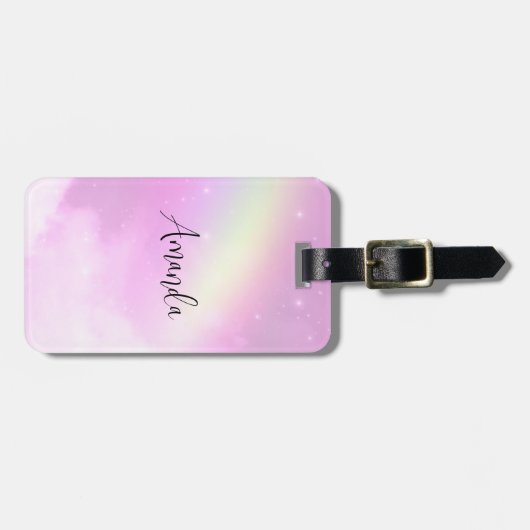 パステルピンクスカイとイエローレインボー ラゲッジタグ (正面横)