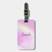 パステルピンクスカイとイエローレインボー ラゲッジタグ (正面縦)