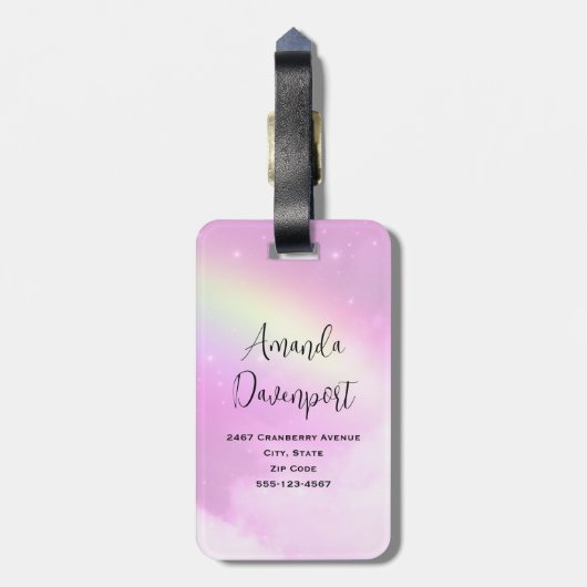 パステルピンクスカイとイエローレインボー ラゲッジタグ (裏面縦)