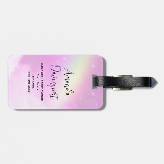 パステルピンクスカイとイエローレインボー ラゲッジタグ (裏面横)
