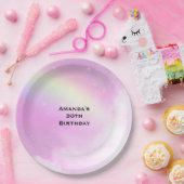 パステルピンクスカイウィズイエローレインボー誕生日 ペーパープレート (パーティー)