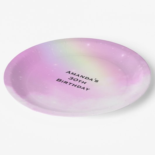 パステルピンクスカイウィズイエローレインボー誕生日 ペーパープレート (アングル)