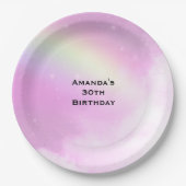 パステルピンクスカイウィズイエローレインボー誕生日 ペーパープレート (正面)